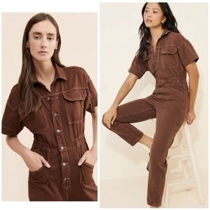 NEW Free People x We The Free Marci Denim Coveralls in Brown